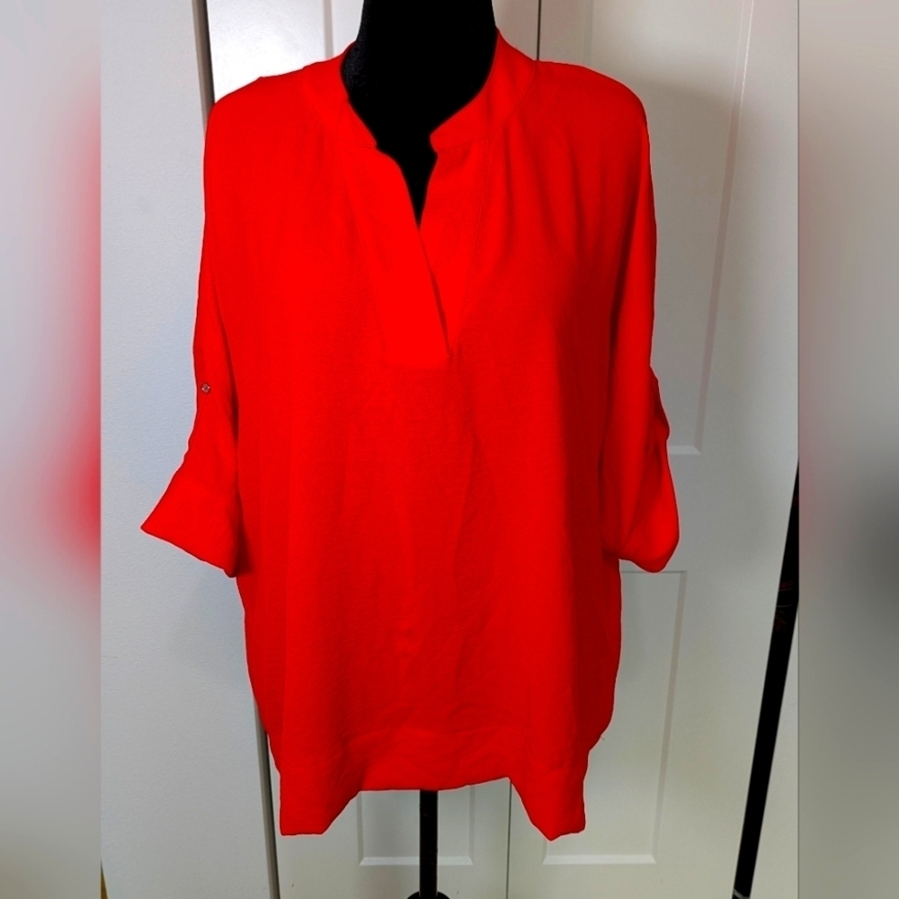 New Philosophy Women's Red Oversized Loose Tunic Blouse Size 1X Lightweight